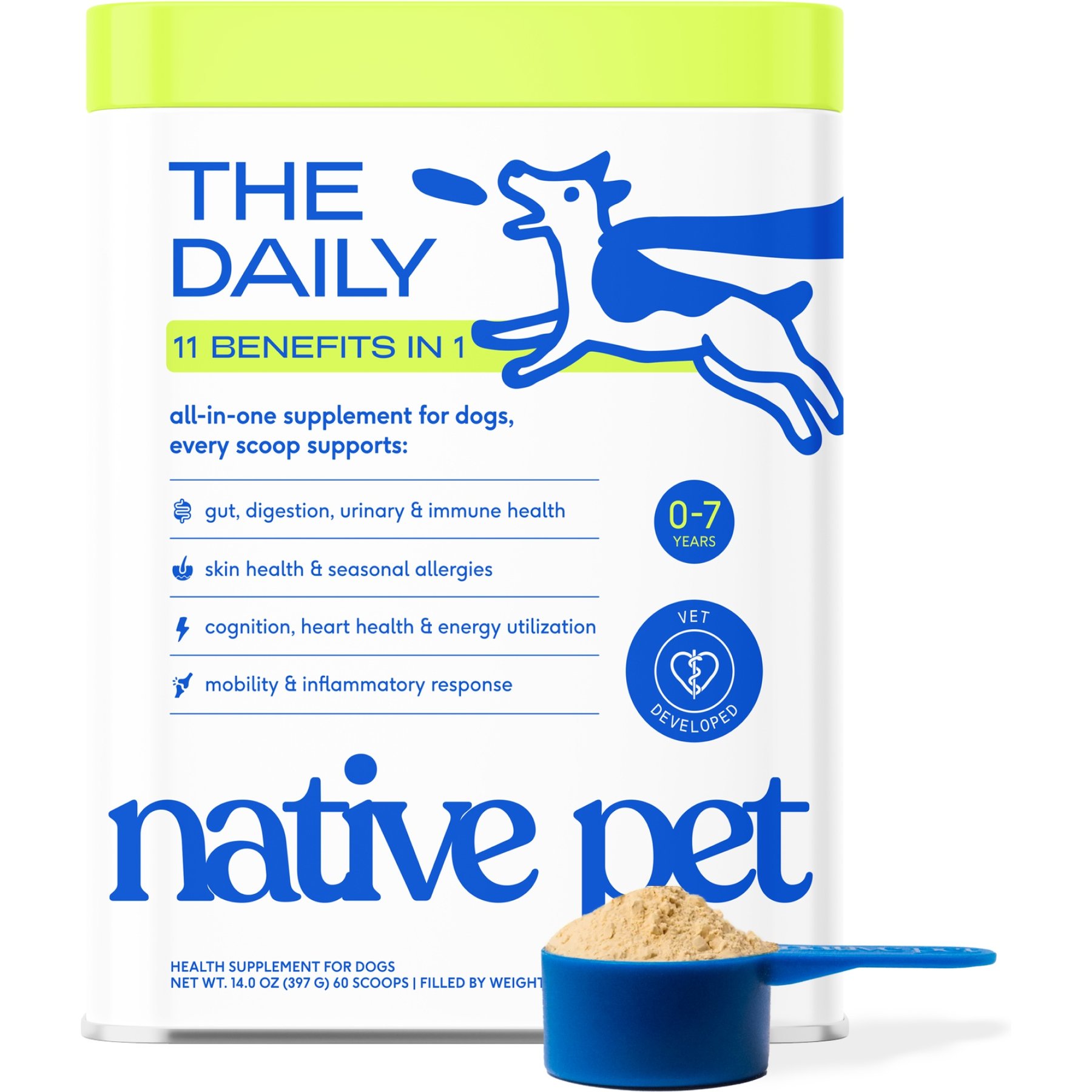 Native Pet Daily Multivitamin Powder Organic 11-in-1 Clean Ingredient Supplement for Dogs, 14-oz