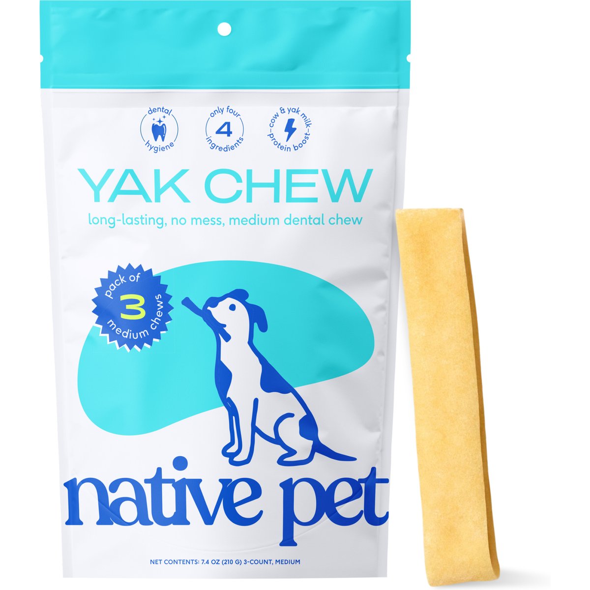 Native Pet Yak Dental Chews Himalayan Cheese Medium Dog Treats, 3 count