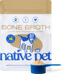 Native Pet Turkey Bone Broth Powder, Organic Human Grade Food Topper for Dogs & Cats, 24-oz