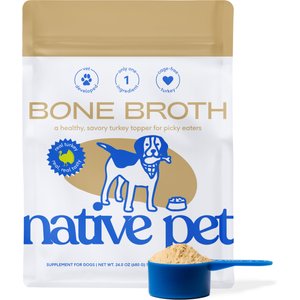 Native Pet Turkey Bone Broth Powder, Organic Human Grade Food Topper for Dogs & Cats, 24-oz