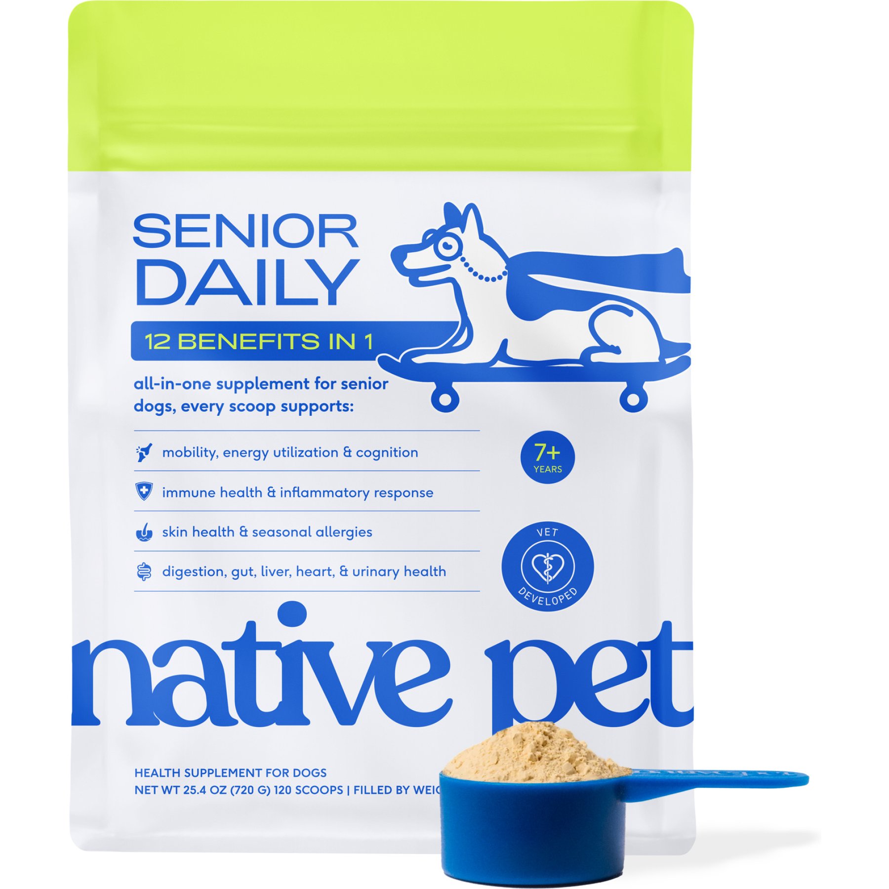 Native Pet Senior Daily 12-in-1 Multivitamin Organic Powder Probiotic Supplement for Senior Dogs, 25.4-oz