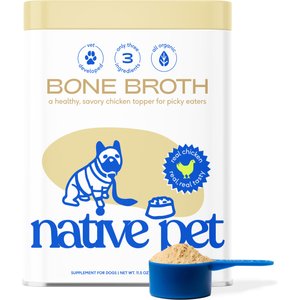 Native Pet Chicken Bone Broth Powder, Organic Human Grade Food Topper for Dogs & Cats, 11.5-oz