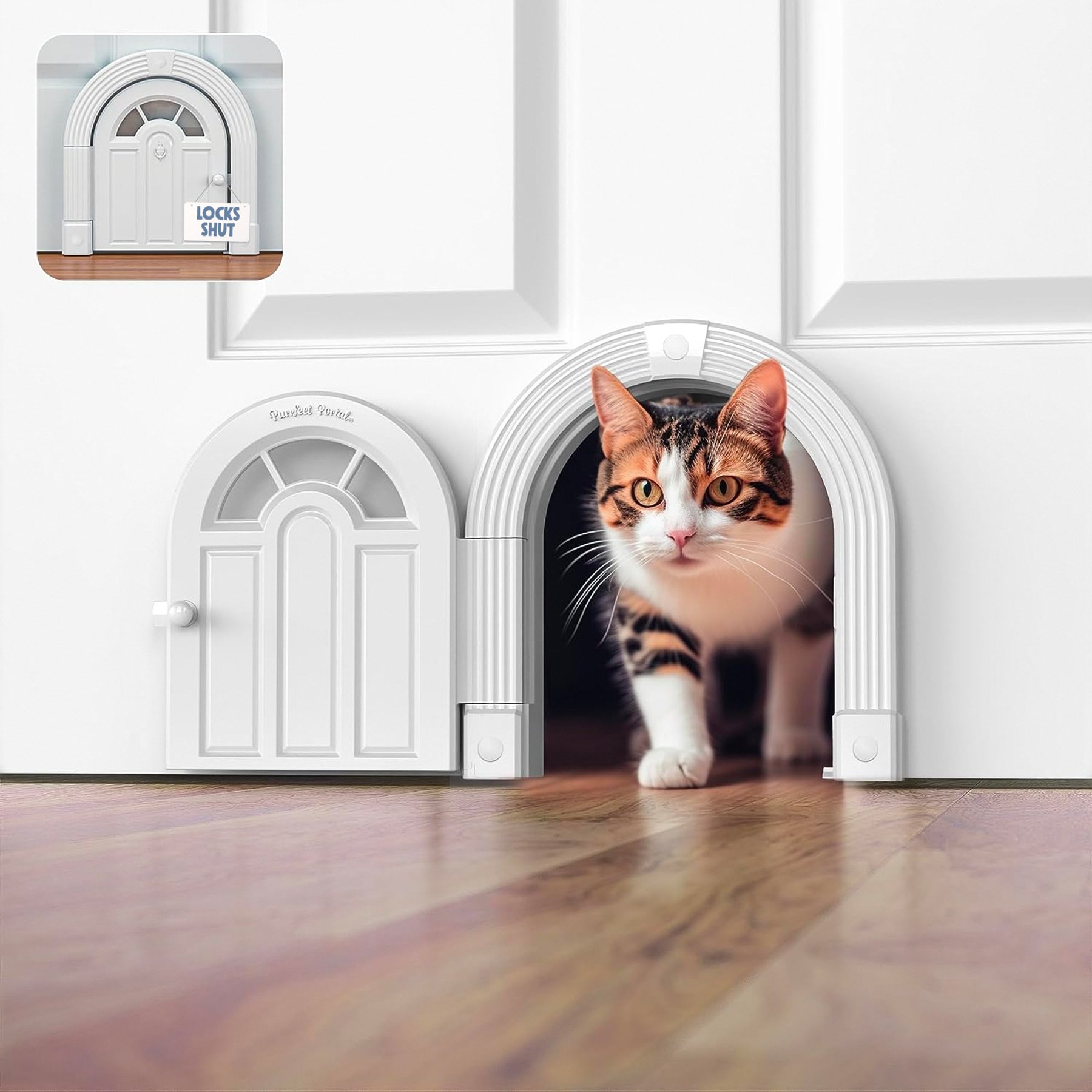 Purrfect Portal Meow Manor Plastic Interior Cat Door, Large, White