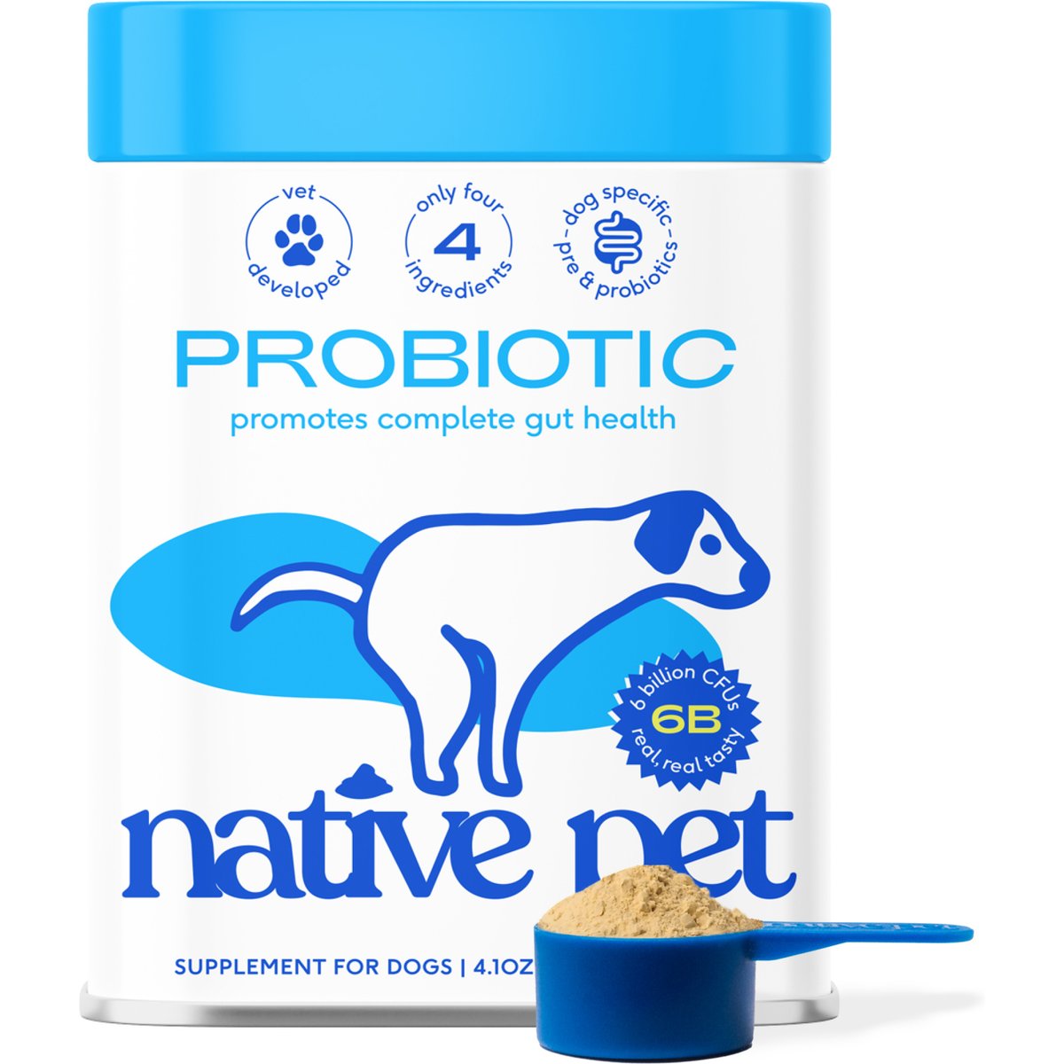 Native Pet Probiotic Powder Organic, Human Grade, Vet-Formulated Digestive Supplement for Dogs, 4.1-oz