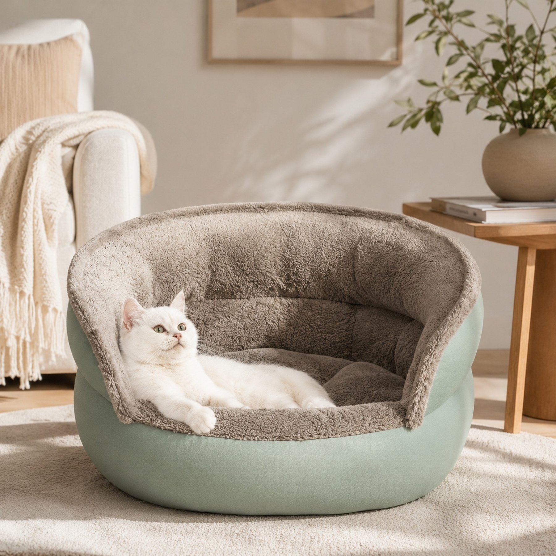 NonoPets Four Seasons Universal Bolster Dog & Cat Sofa Bed, Green, Medium