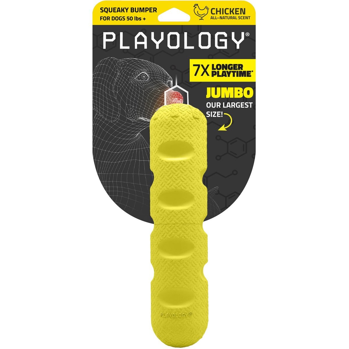 Playology Scented Squeaky Bumper Dog Toy, Jumbo, Chicken Scented