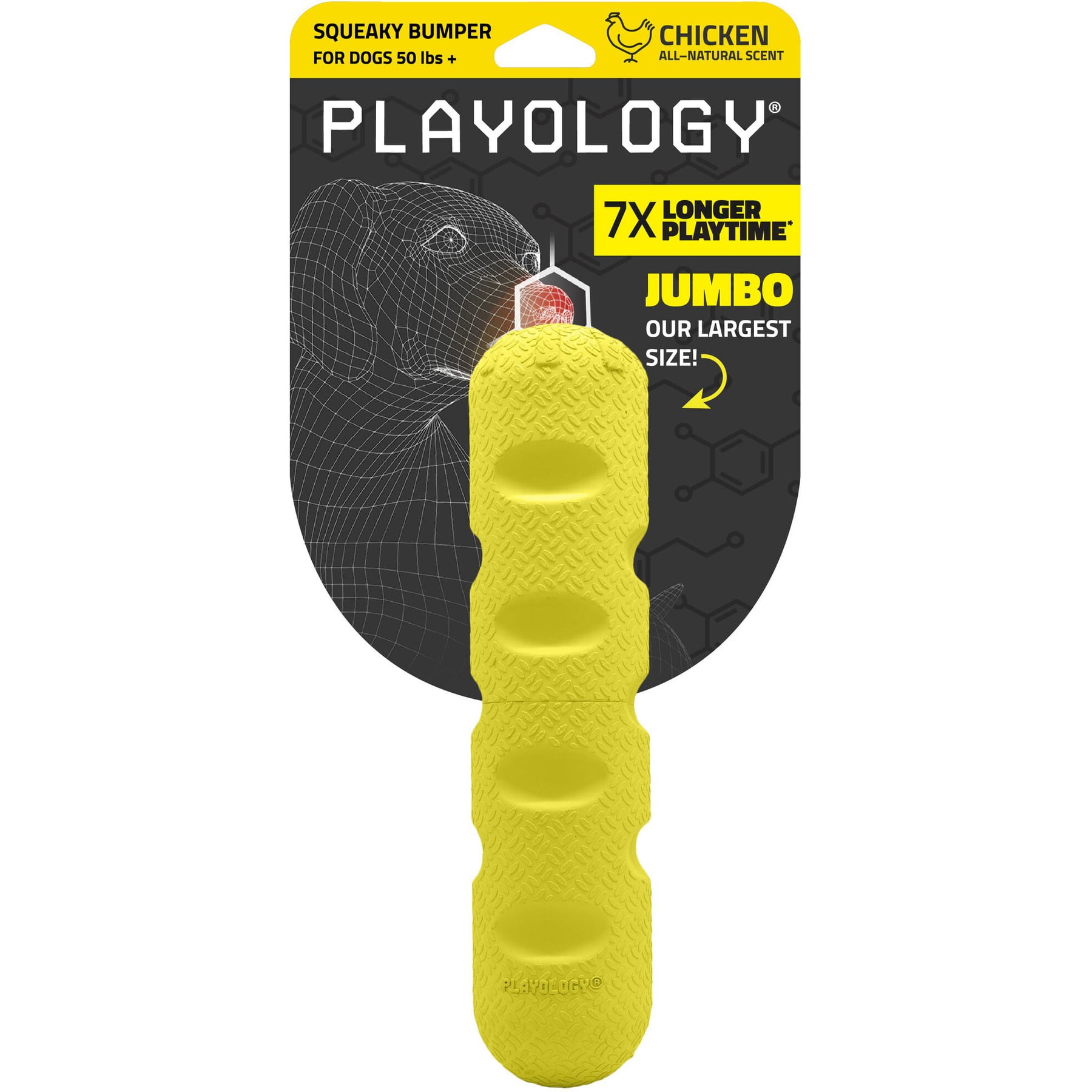 Playology Scented Squeaky Bumper Dog Toy, Jumbo, Chicken Scented
