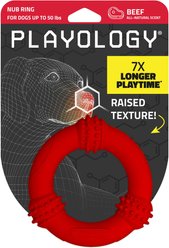 Playology Beef Scented Young & Active Teething Nub Ring Dog Toy, Medium