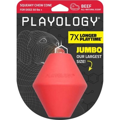 Playology Playology Beef Scented Squeaky Chew Cone Dog Toy, Jumbo
