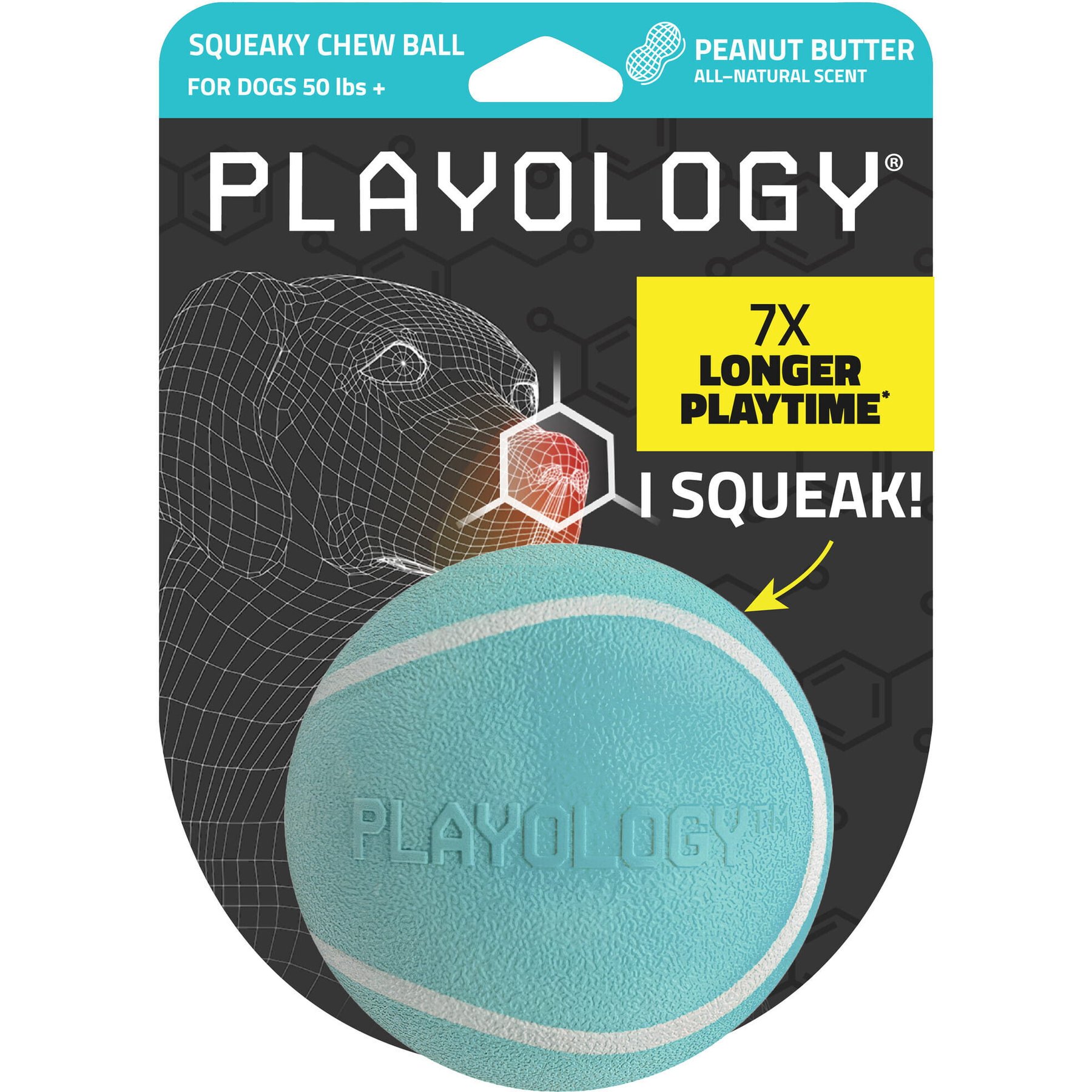 Playology Peanut Butter Scented Squeaky Chew Ball Dog Toy, Jumbo