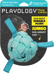 Playology Peanut Butter Scented Young & Active Hide N Seek Ball Plush Dog Toy, Jumbo