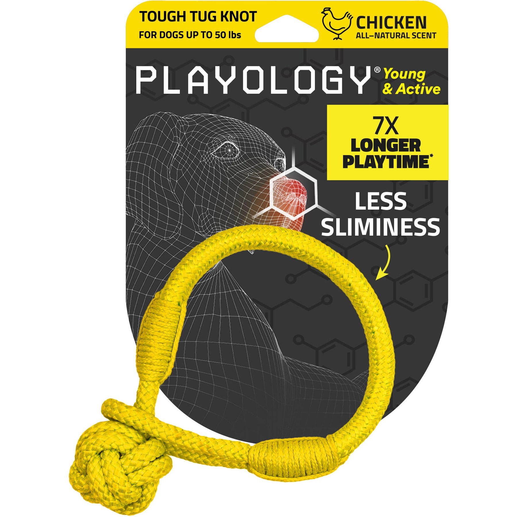 Playology Chicken Scented Young & Active Tough Tug Knot Dog Toy, Medium