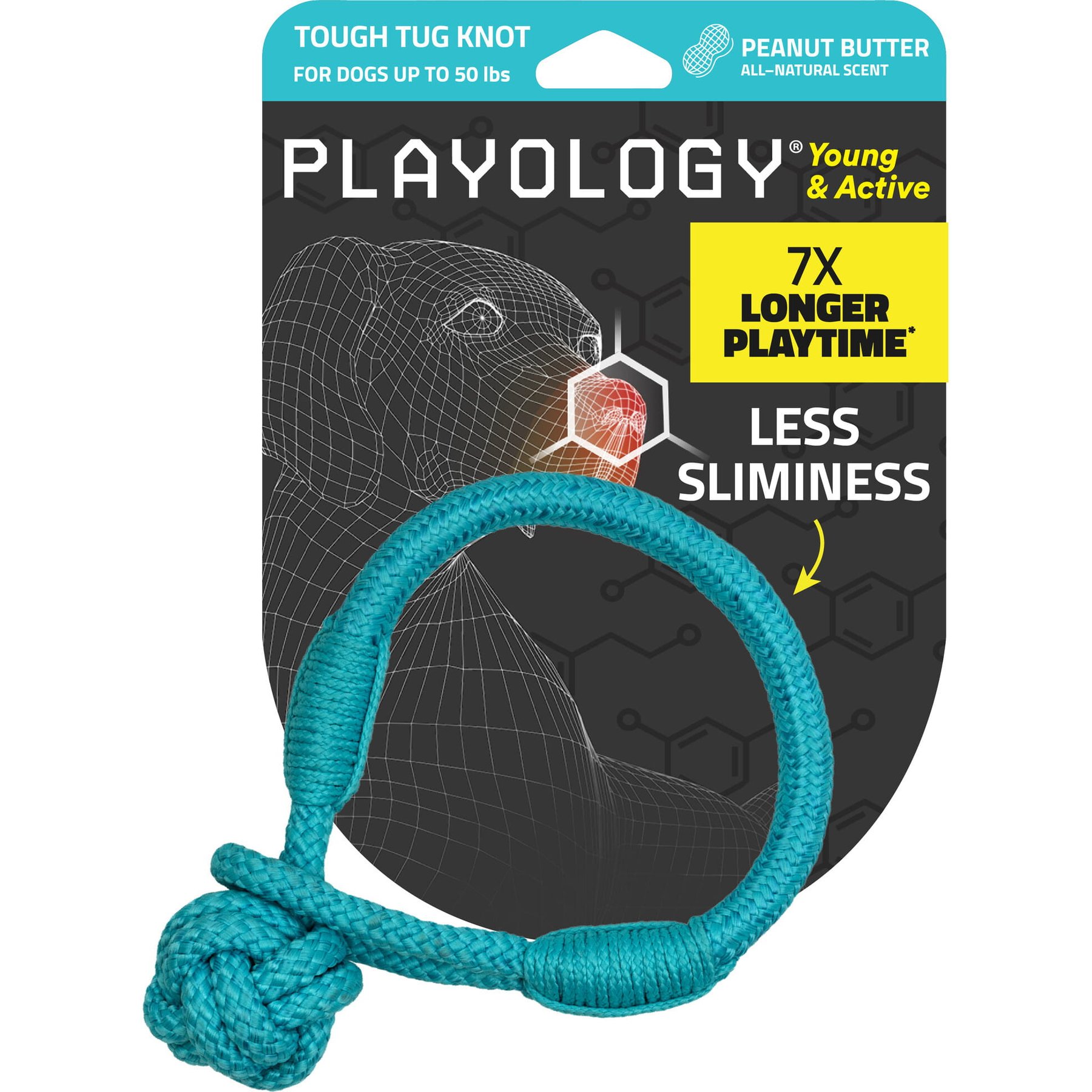 Playology Peanut Butter Scented Young & Active Tough Tug Knot Dog Toy, Medium