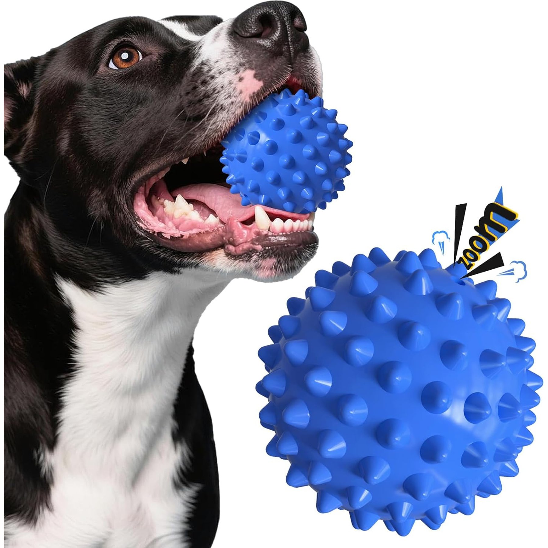 Kseroo Bacon Flavor Spiked Rubber Squeaky Tough Chew Ball Dog Toy, Blue