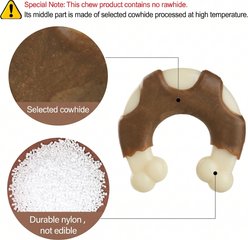 Kseroo Horseshoe Bone Edible Leather & Durable Nylon U-Shaped Dog Chew Toy, Brown/White, Small slide 2 of 5