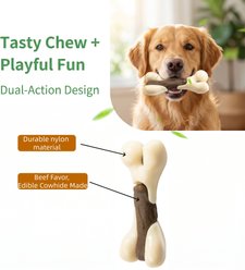 Kseroo Hind Leg Bone Edible Leather & Durable Nylon Bionic Design Dog Chew Toy, Brown/White, Large slide 2 of 7