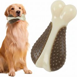 Kseroo Chicken Drumstick Edible Leather & Durable Nylon Dual-Material Dog Chew Toy, Brown/White, Large