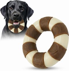 Kseroo Ring Edible Leather & Durable Nylon Dual-Material Dog Chew Toy, Brown/White, Large