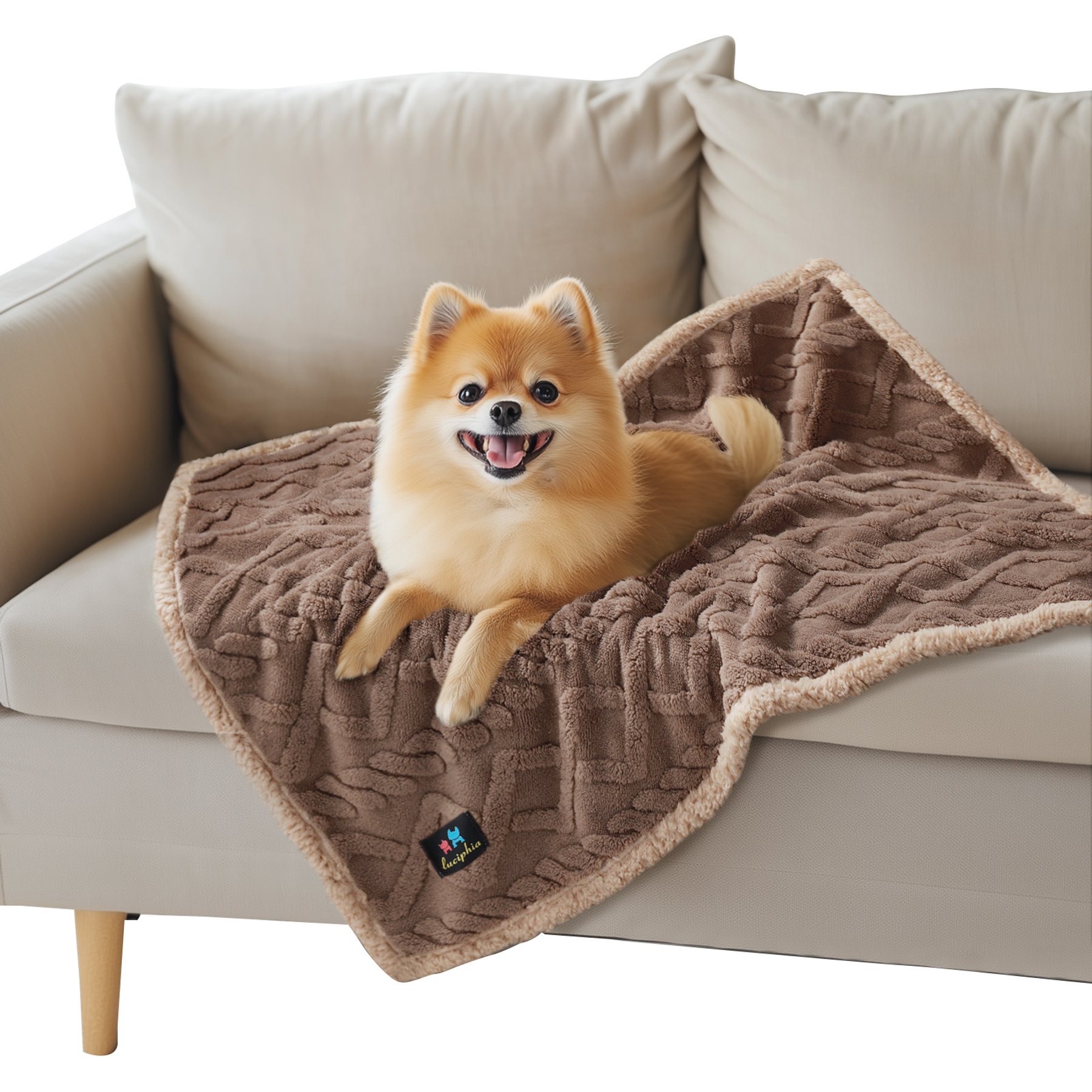 Luciphia Waterproof Soft Bed Couch Dog Blanket, Khaki, Small