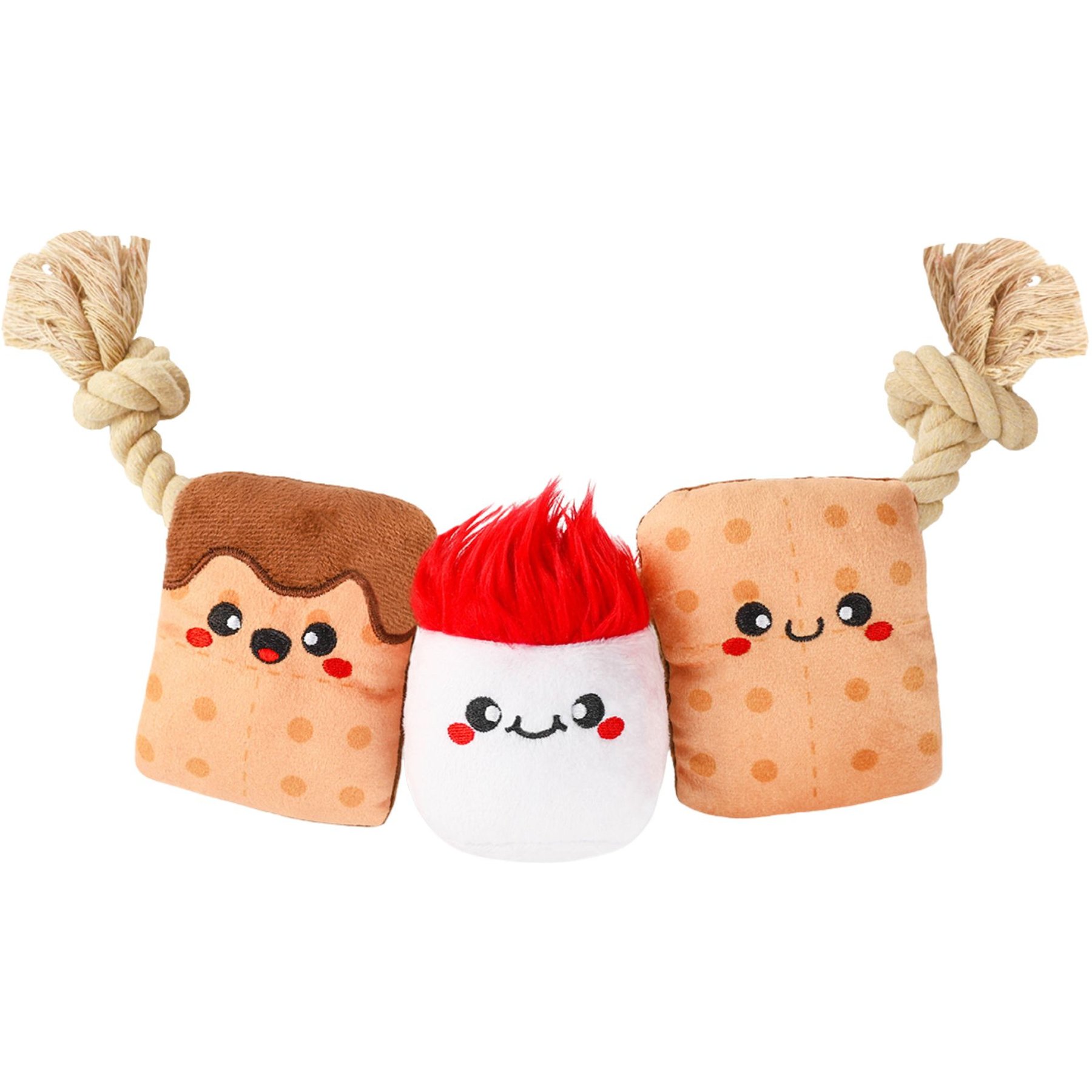HugSmart S'mores Plush with Rope Tug Dog Toy, Medium