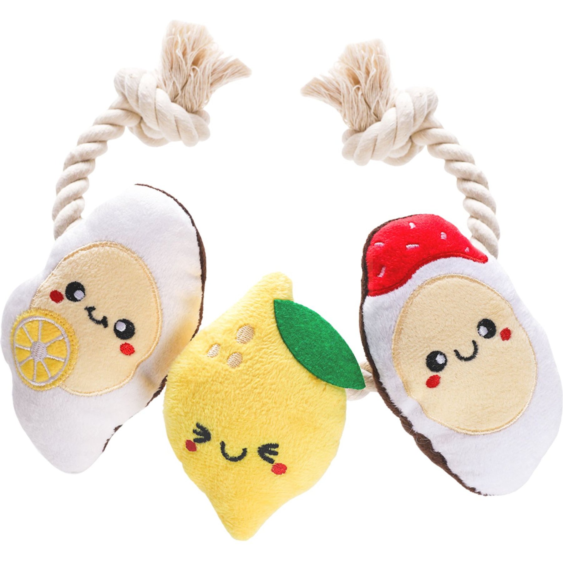 HugSmart Oyster & Lemon Plush with Rope Tug Dog Toy, Medium