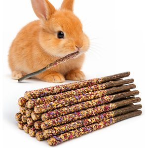 SunGrow Enrichment Apple Wood Sticks with Petals Rabbit & Guinea Pig Chew Treats, 18 count