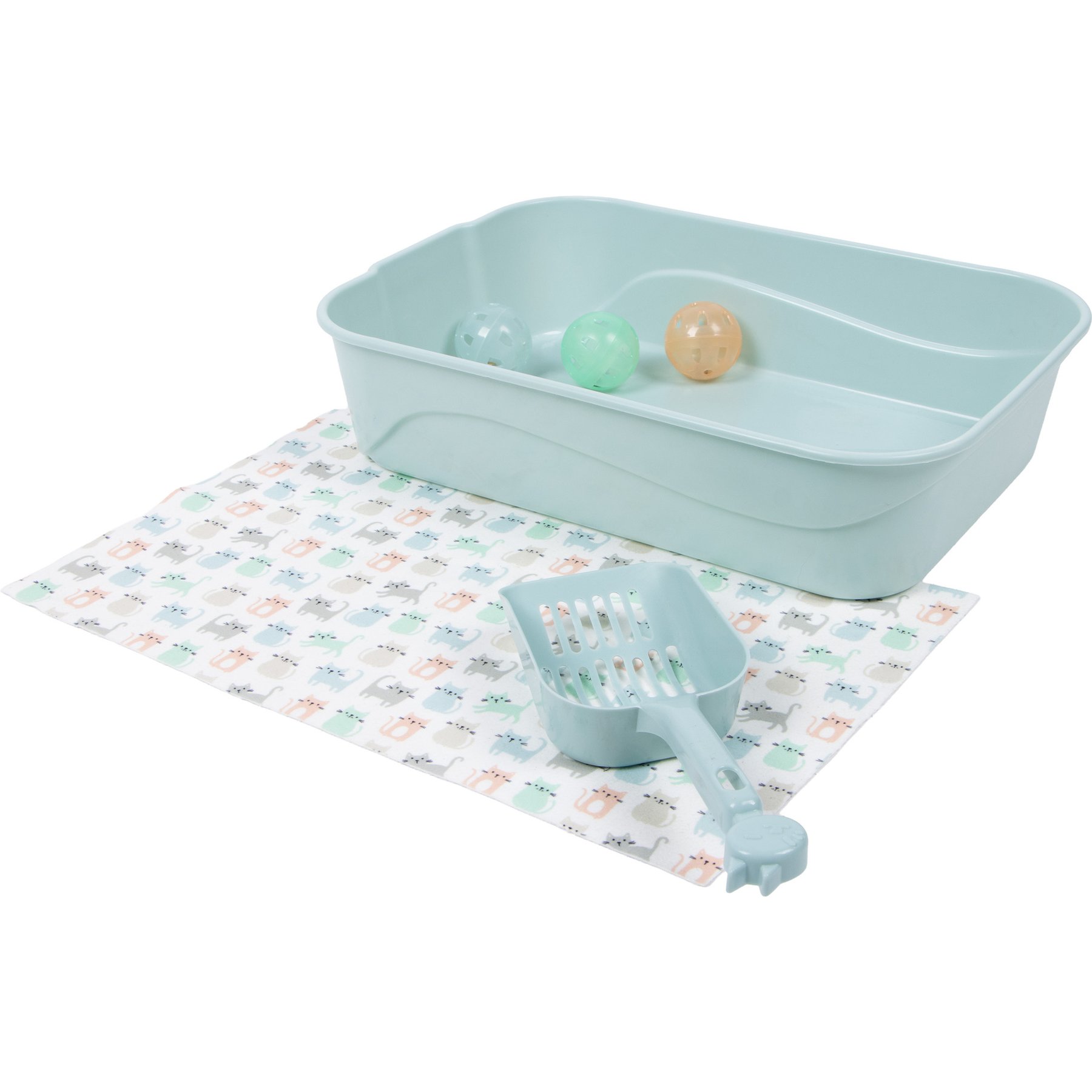 Kitty City Plastic Open Top Starter Set Pan Kitten Cat Litter Box, Multicolor, 4 count