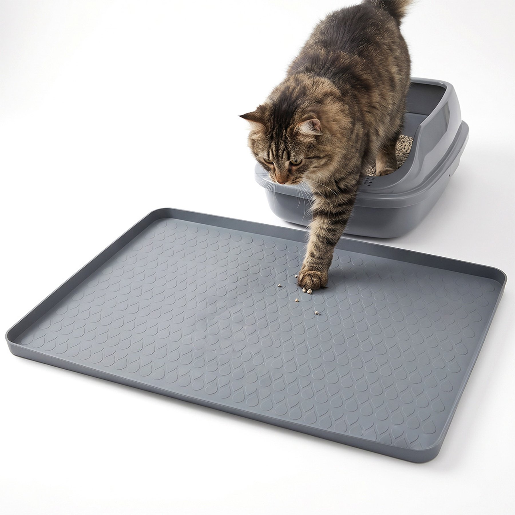 Mora Pets Waterproof Silicone Cat Litter Box Mat, Gray, Small