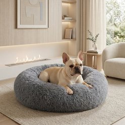 LFC PETS Calming Donut Anti-Anxiety Faux Fur Dog & Cat Bed, Grey, Medium