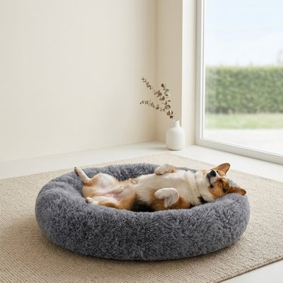 LFC PETS LFC PETS Calming Donut Anti-Anxiety Faux Fur Dog & Cat Bed, Dark grey, Medium