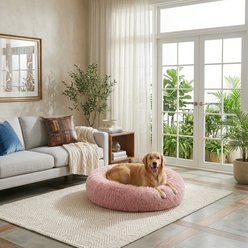 LFC PETS Calming Donut Anti-Anxiety Faux Fur Dog & Cat Bed, Pink, Large slide 1 of 7