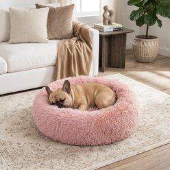 LFC PETS Calming Donut Anti-Anxiety Faux Fur Dog & Cat Bed, Pink, Medium