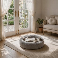 LFC PETS Calming Donut Anti-Anxiety Faux Fur Dog & Cat Bed, Grey, Small