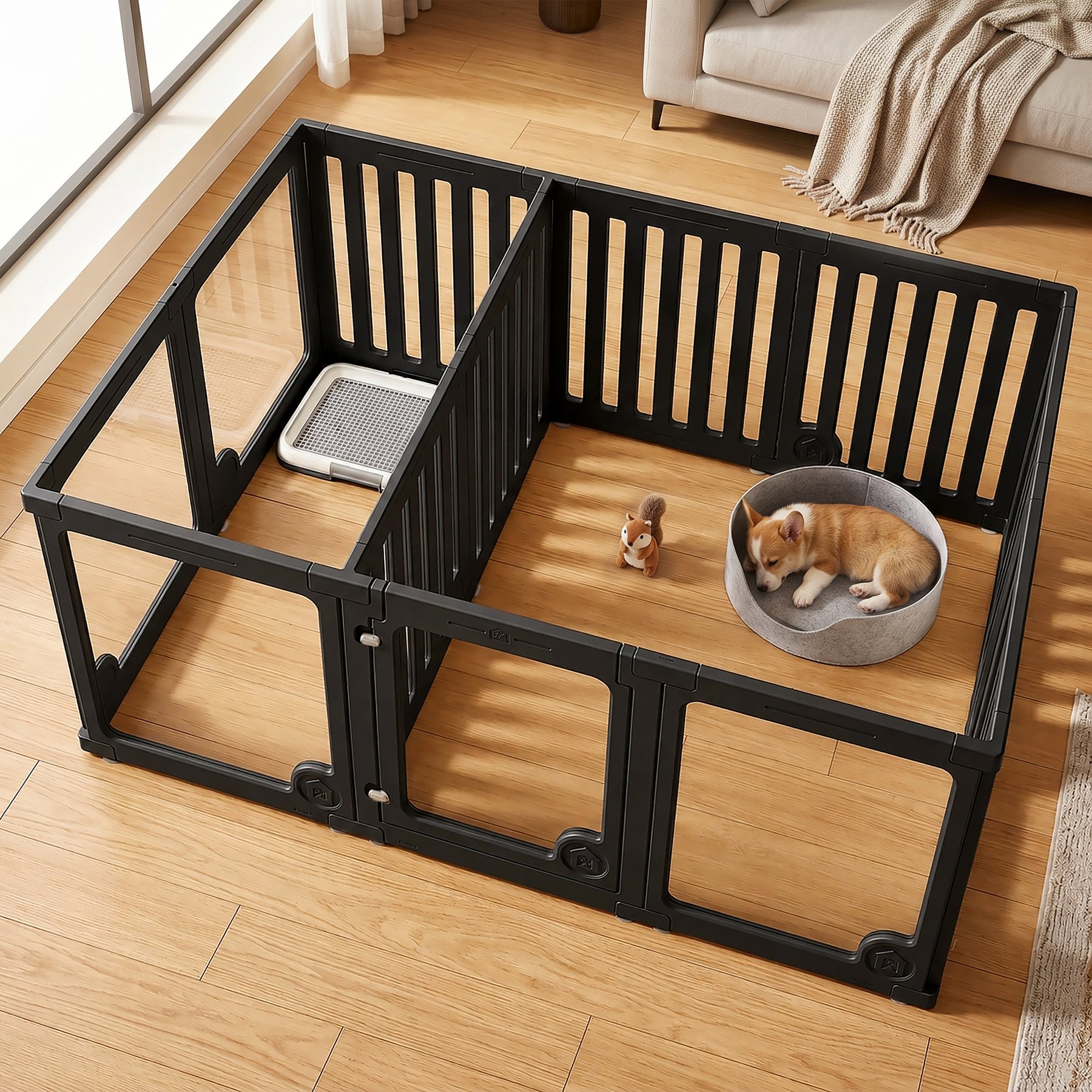 Niubya 12 Panel Playpen with Door Portable Fence Locking Foldable Plastic Dog Exercise Pen, Black