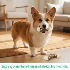 Kseroo Seahorse & Tuna Edible Leather & Durable Nylon Dual Function Dog Chew Toy, Brown/White, 2 count slide 2 of 6