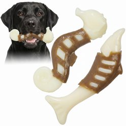 Kseroo Seahorse & Tuna Edible Leather & Durable Nylon Dual Function Dog Chew Toy, Brown/White, 2 count
