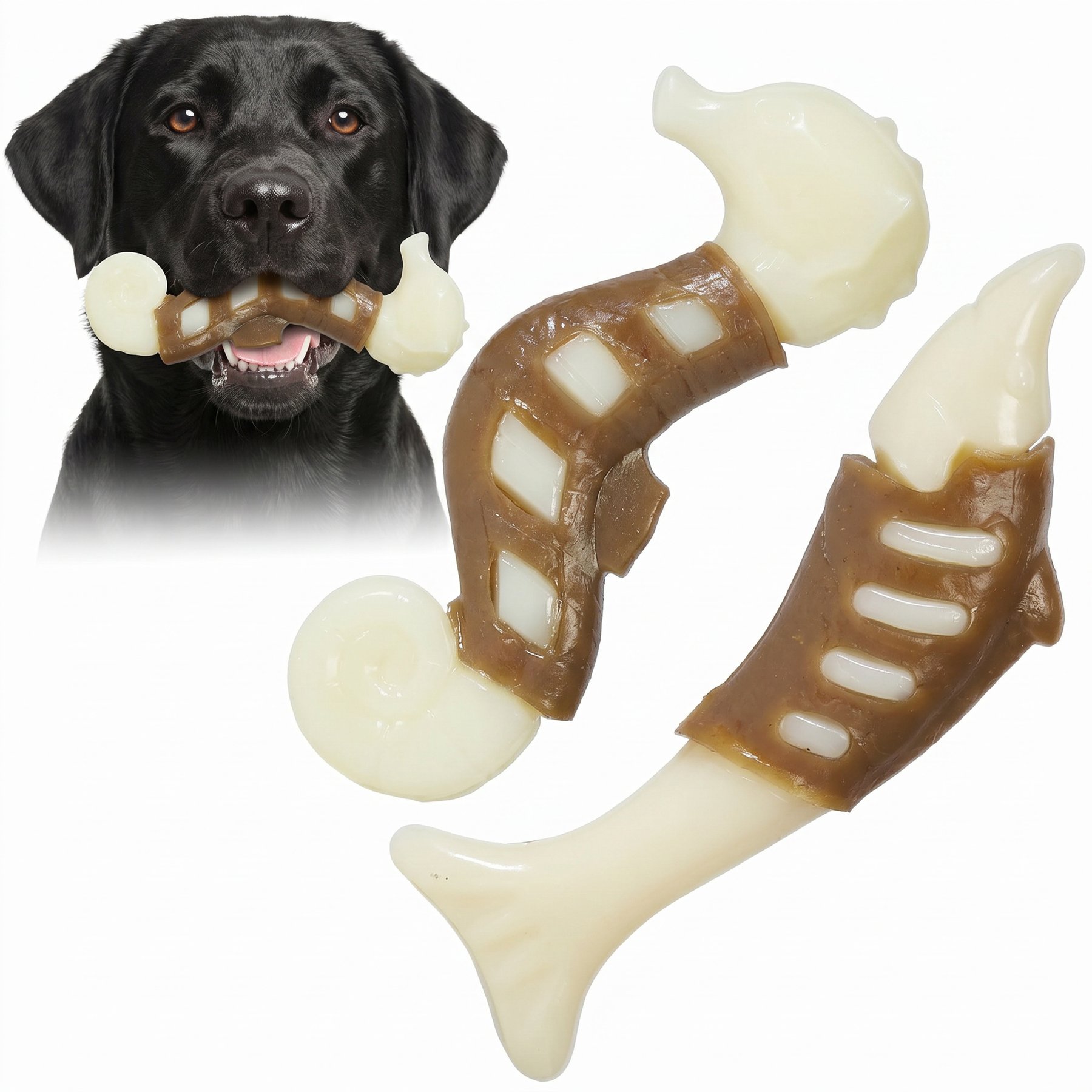 Kseroo Seahorse & Tuna Edible Leather & Durable Nylon Dual Function Dog Chew Toy, Brown/White, 2 count