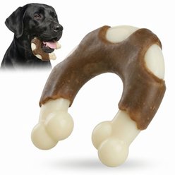 Kseroo Horseshoe Bone Edible Leather & Durable Nylon U-Shaped Dog Chew Toy, Brown/White, Small