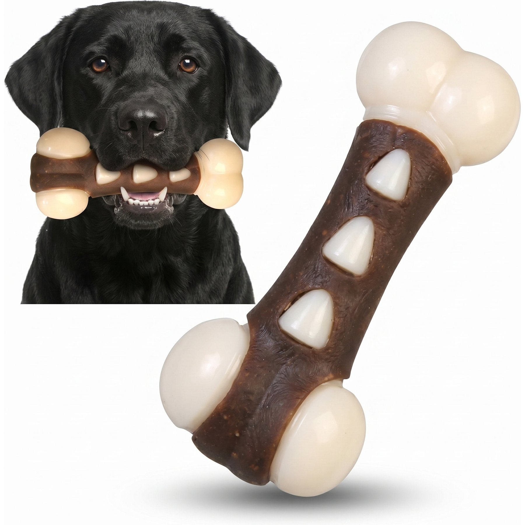Kseroo Paw Bone Edible Leather & Durable Nylon Bionic Design Dog Chew Toy, Brown/White, Medium