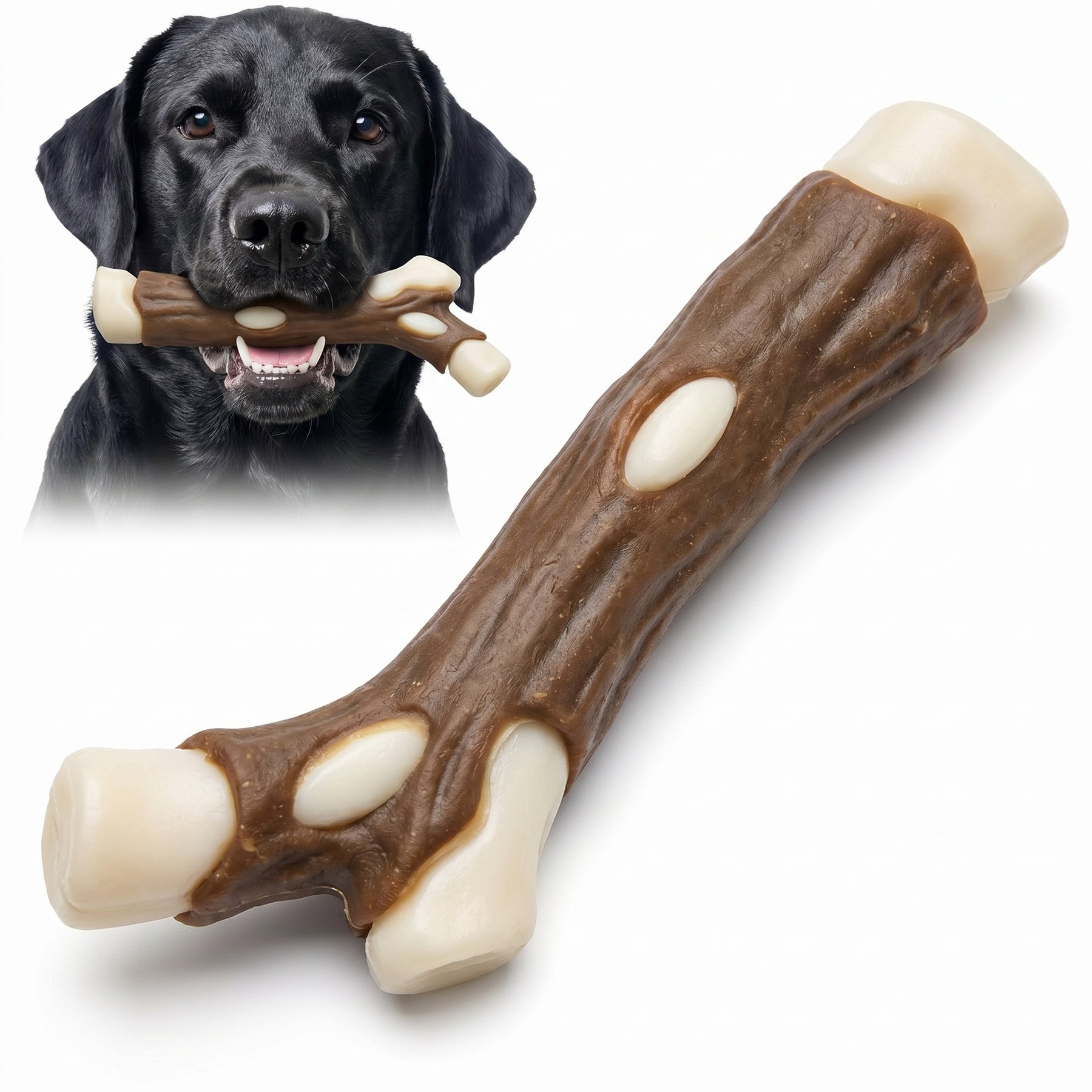 Kseroo Branch Edible Leather & Durable Nylon Bionic Design Dog Chew Toy, Brown/White, Small