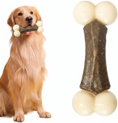 Kseroo Arch Bone Edible Leather & Durable Nylon Dual-Material Dog Chew Toy, Brown/White, Large