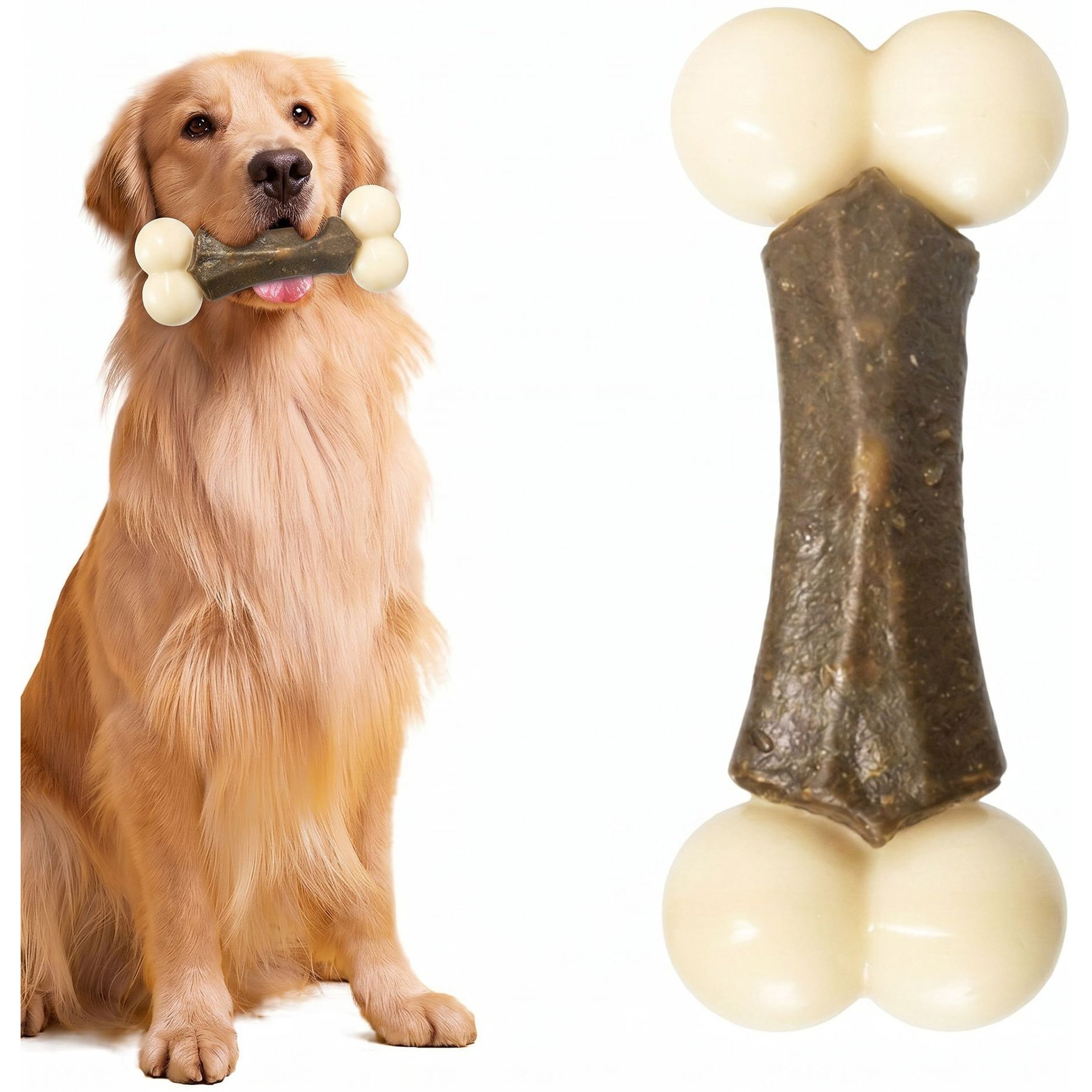 Kseroo Arch Bone Edible Leather & Durable Nylon Dual-Material Dog Chew Toy, Brown/White, Small