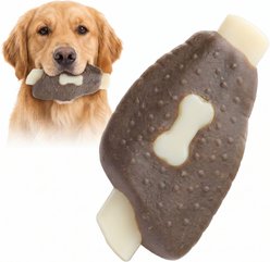 Kseroo Chicken Wing Edible Leather & Durable Nylon Dual-Material Dog Chew Toy, Brown/White, Large