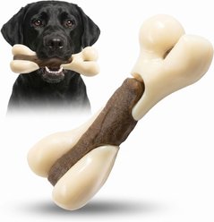 Kseroo Hind Leg Bone Edible Leather & Durable Nylon Bionic Design Dog Chew Toy, Brown/White, Large
