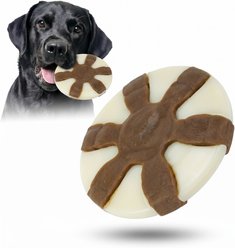 Kseroo Frisbee Edible Leather & Durable Nylon Dual-Material Dog Chew Toy, Brown/White, Small