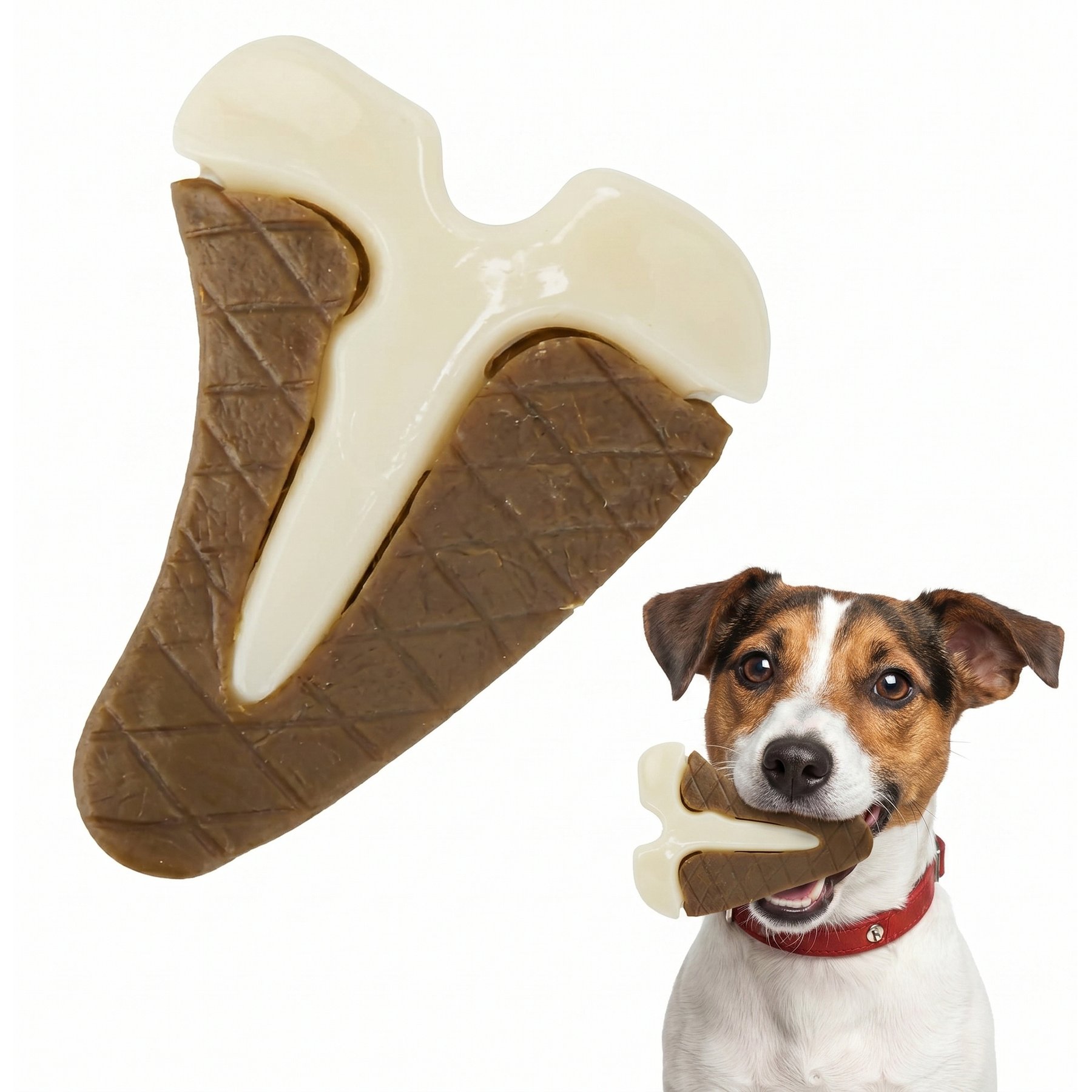 Kseroo Steak Edible Leather & Durable Nylon Dual-Material Dog Chew Toy, Brown/White, Large
