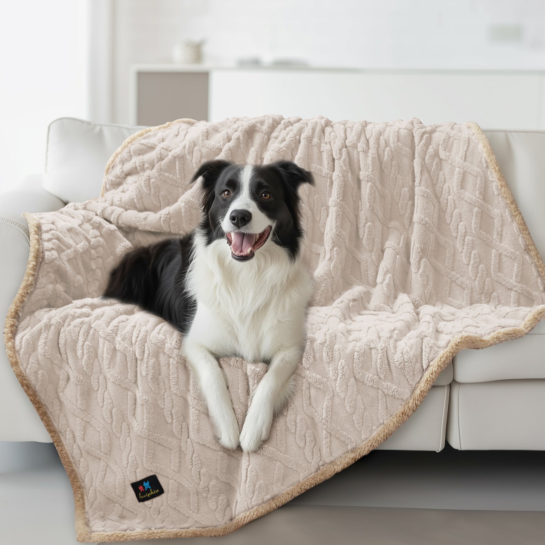 Luciphia Waterproof Soft Bed Couch Dog Blanket, Beige, Large