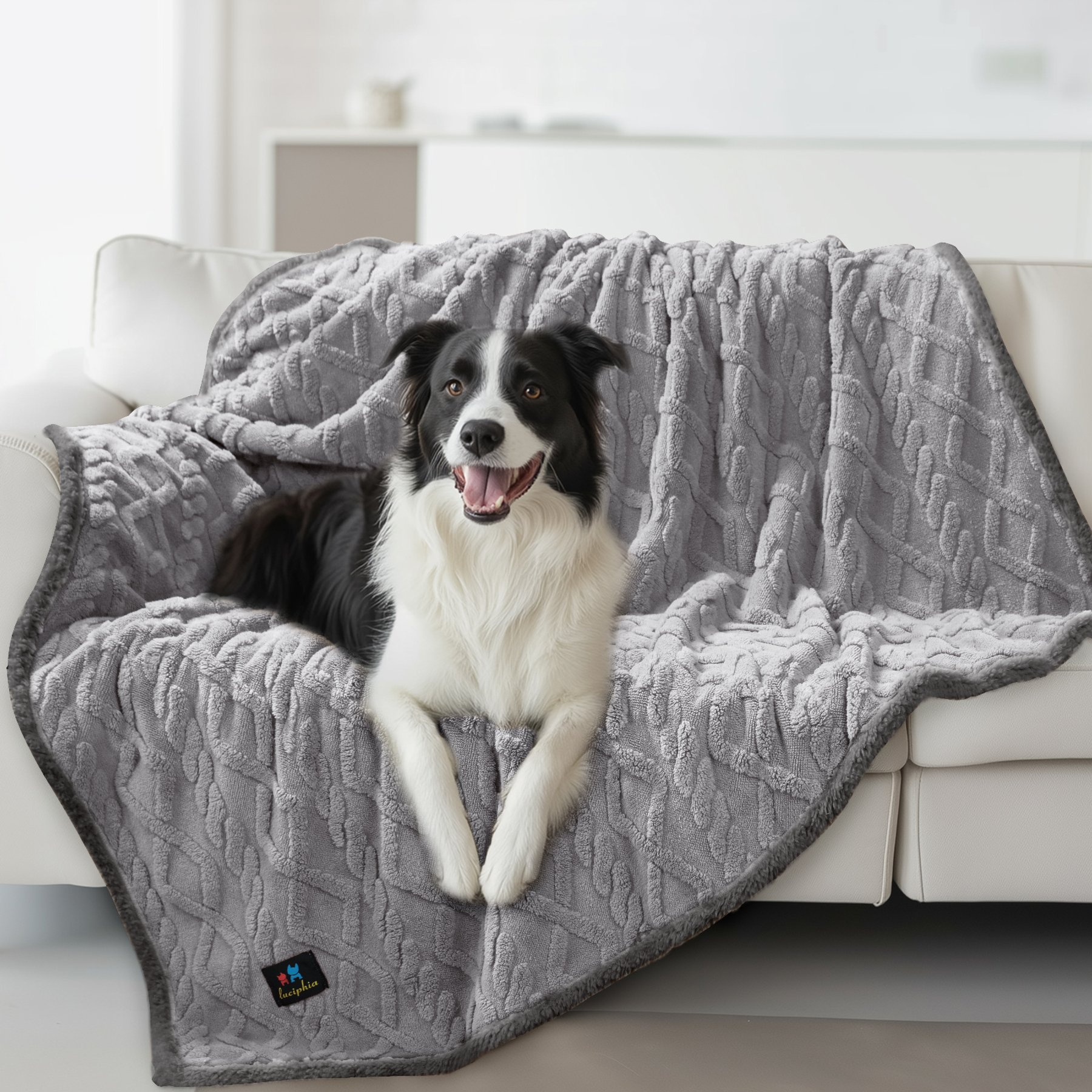 Luciphia Waterproof Soft Bed Couch Dog Blanket, Light Gray, Large