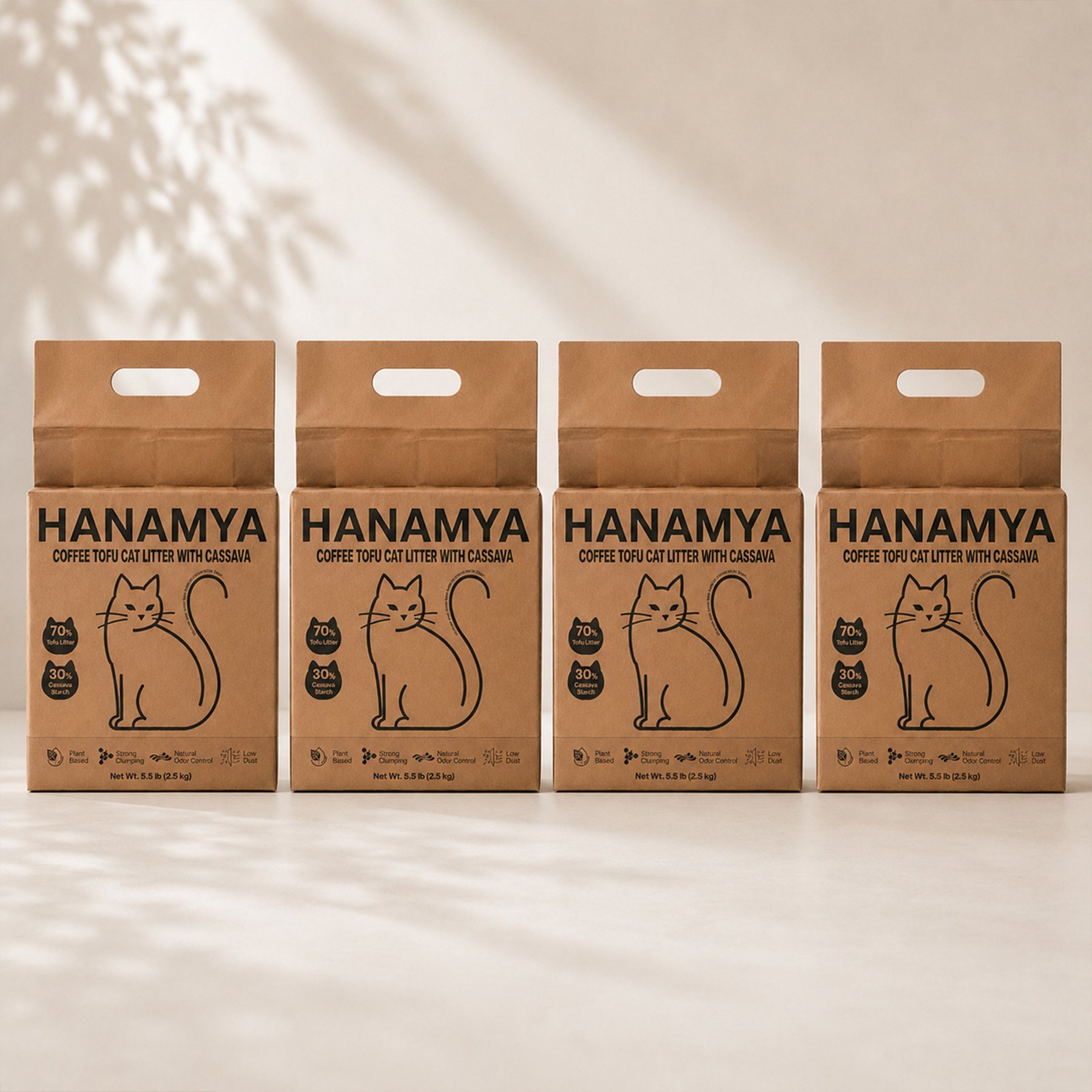 HANAMYA Natural Odor Control Clumping & Low Dust Tofu & Cassava with Recycled Coffee Grounds Cat Litter, 5.5-lb, 4 count