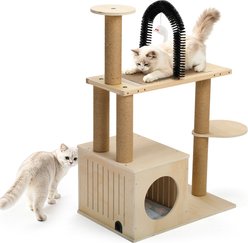 Coziwow Indoor Condo Scratching Posts, Sleeping Perch Hammock Tower 37-in Hanging Toy Cat Tree, Natural